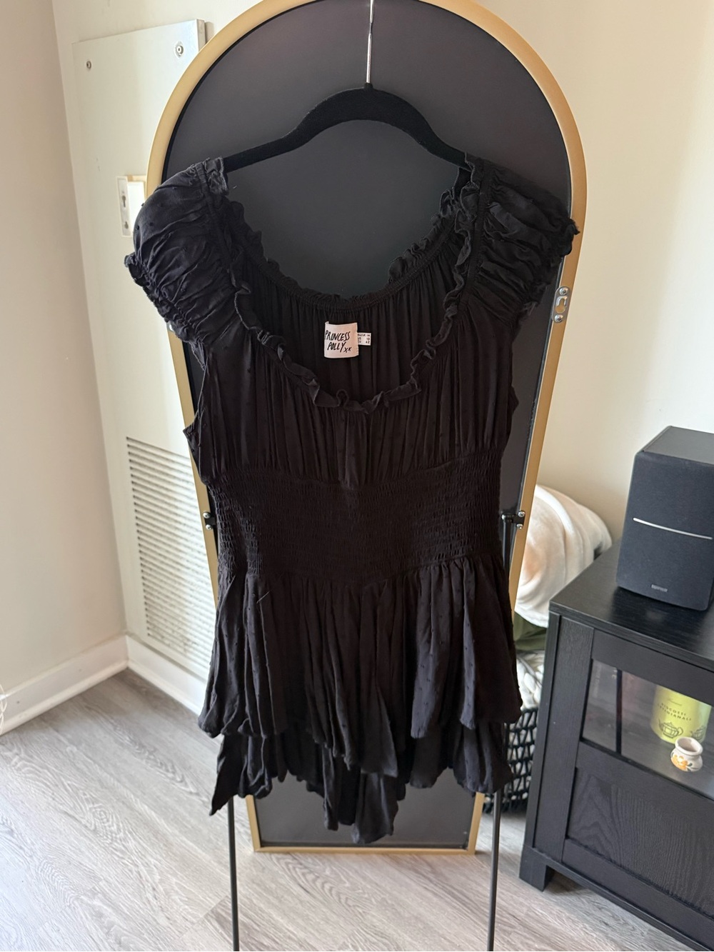Princess Polly Black Ruched Polka Dot Romper